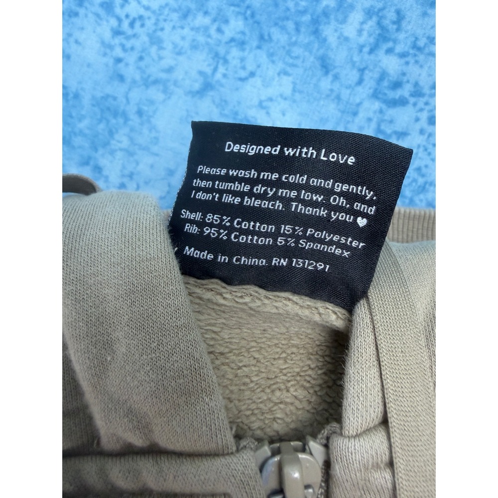 Popflex Hoodie Women's S/M Tan Taupe Full Zip Oversized Cropped Long Sleeve - Picture 6 of 11